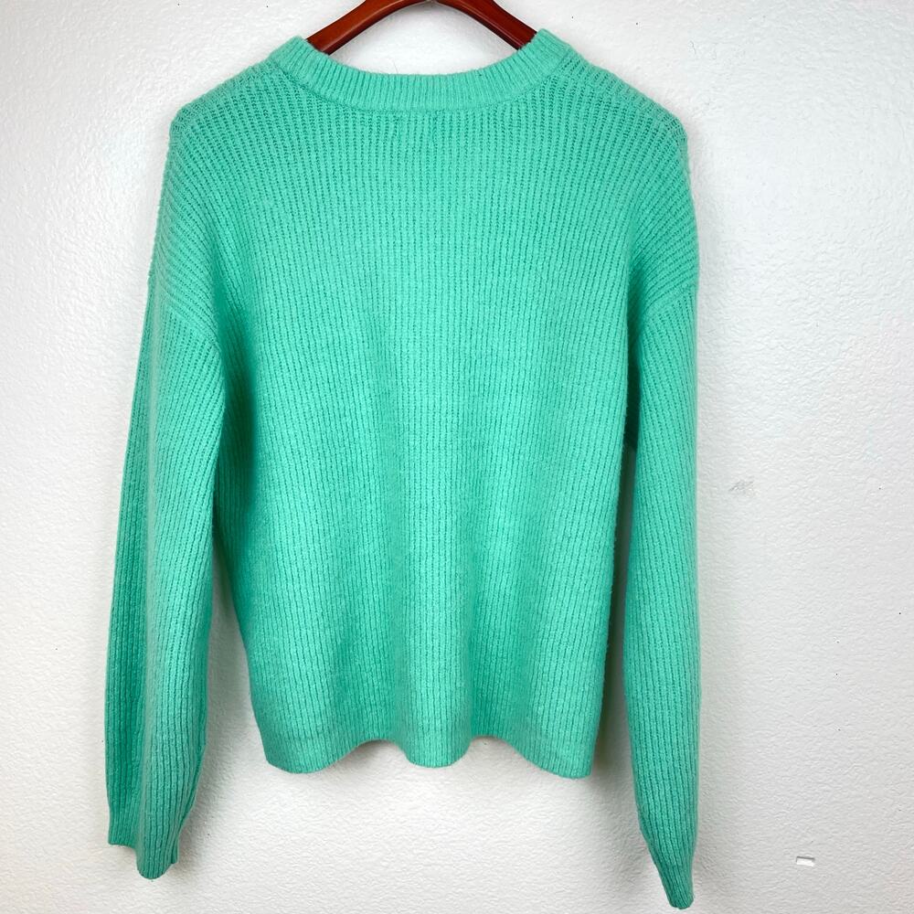 Womens Sweater Sz L Cottage Embroidered Cherry Thick Chunky Seafoam Kidcore - Picture 2 of 6